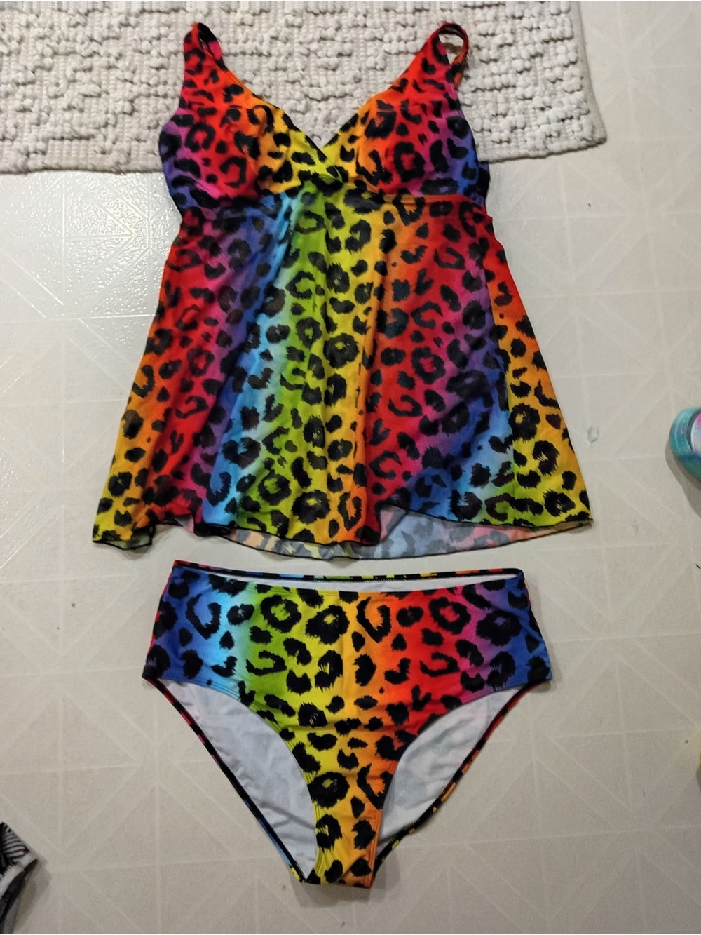 Women’s Rainbow Leopard Tankini Set - Multicolor
